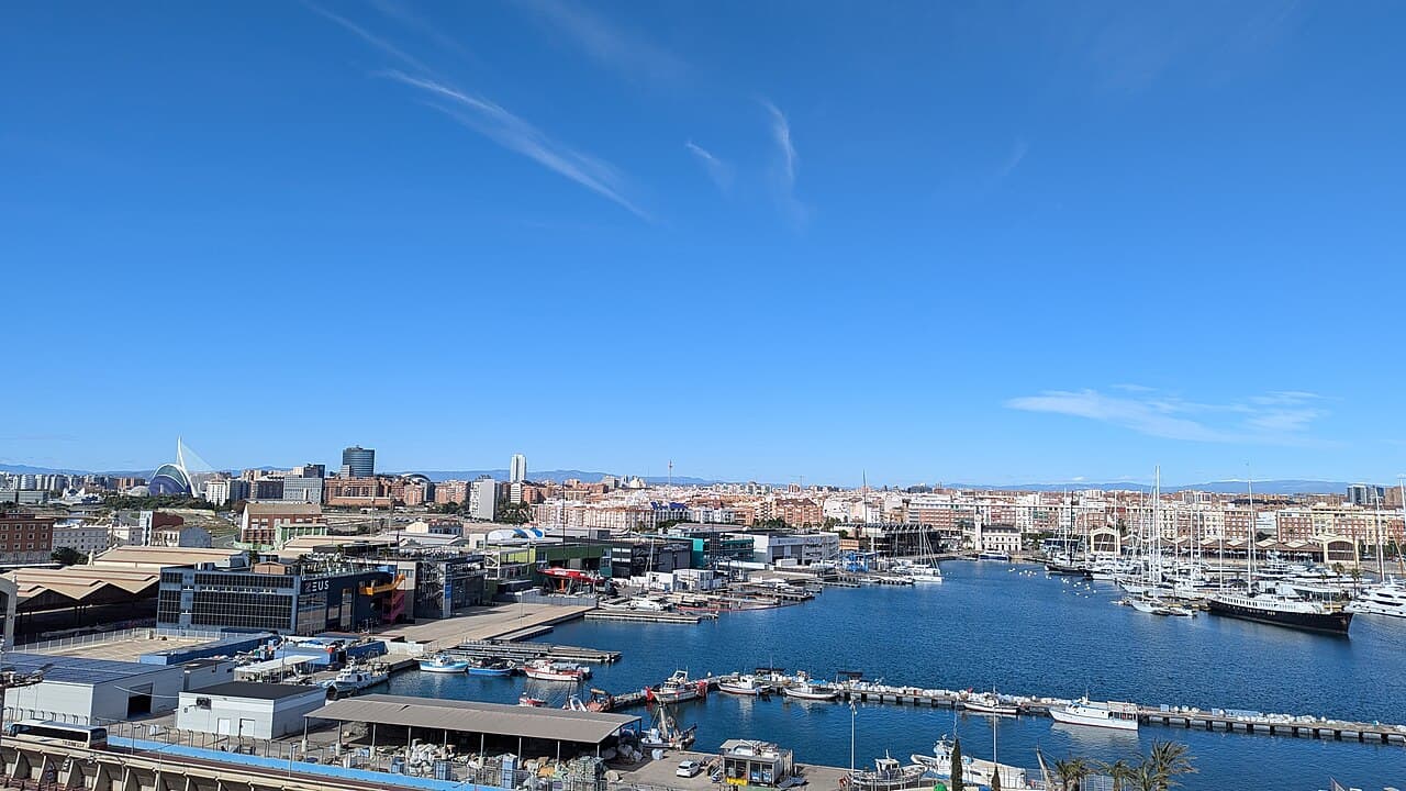 Uitzicht op de skyline van Valencia vanaf de haven